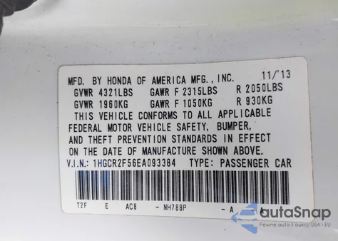 2014 Honda Accord Sport from USA, damaged, VIN 1HGCR2F56EA093384